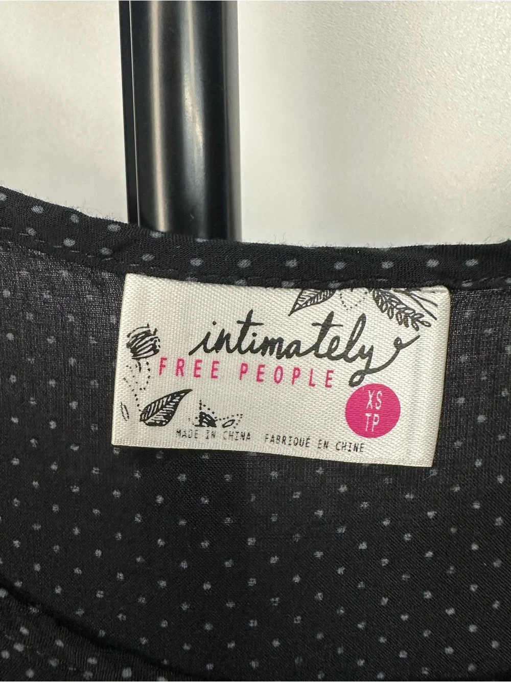 Intimately Free People Voile & Lace Polka Dot Trapeze Slip Dress Black Tunic XS